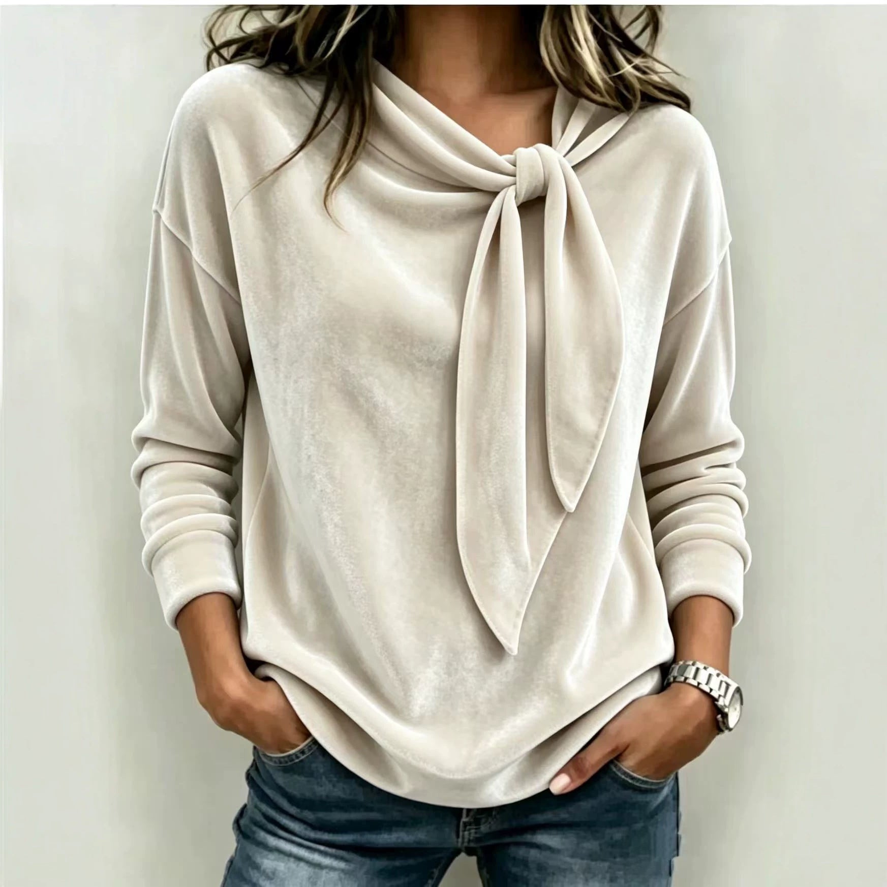 Maison Maryim Bow-Tie Long Sleeve Top — close-up detail — top