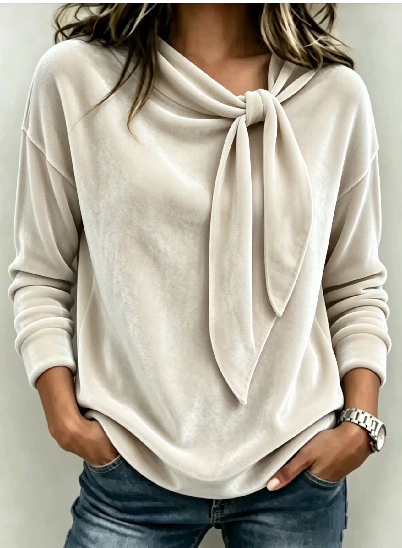 Maison Maryim Bow-Tie Long Sleeve Top — lifestyle view — top