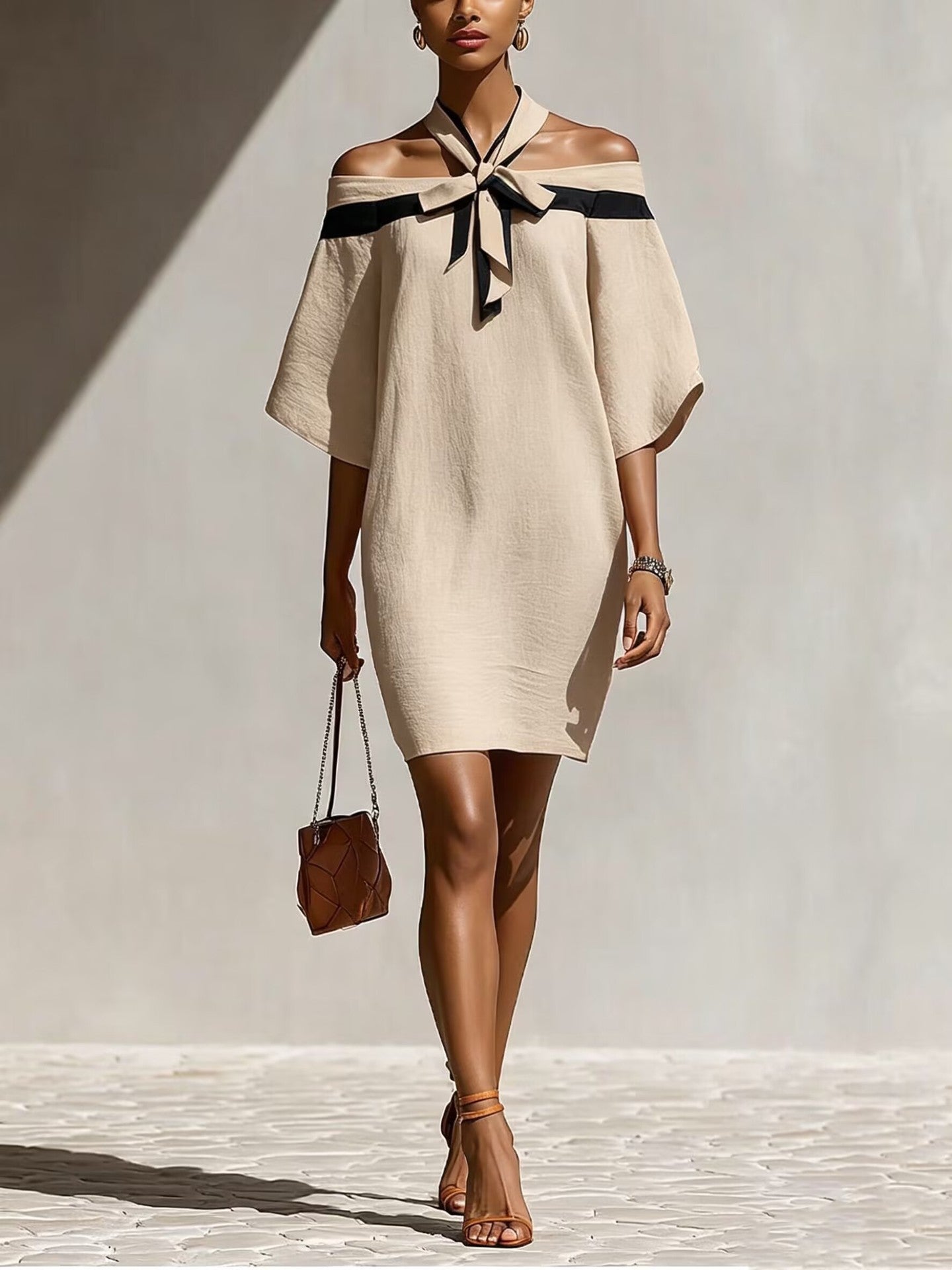 Maison Maryim One-Shoulder Bow Dress — lifestyle view — dress