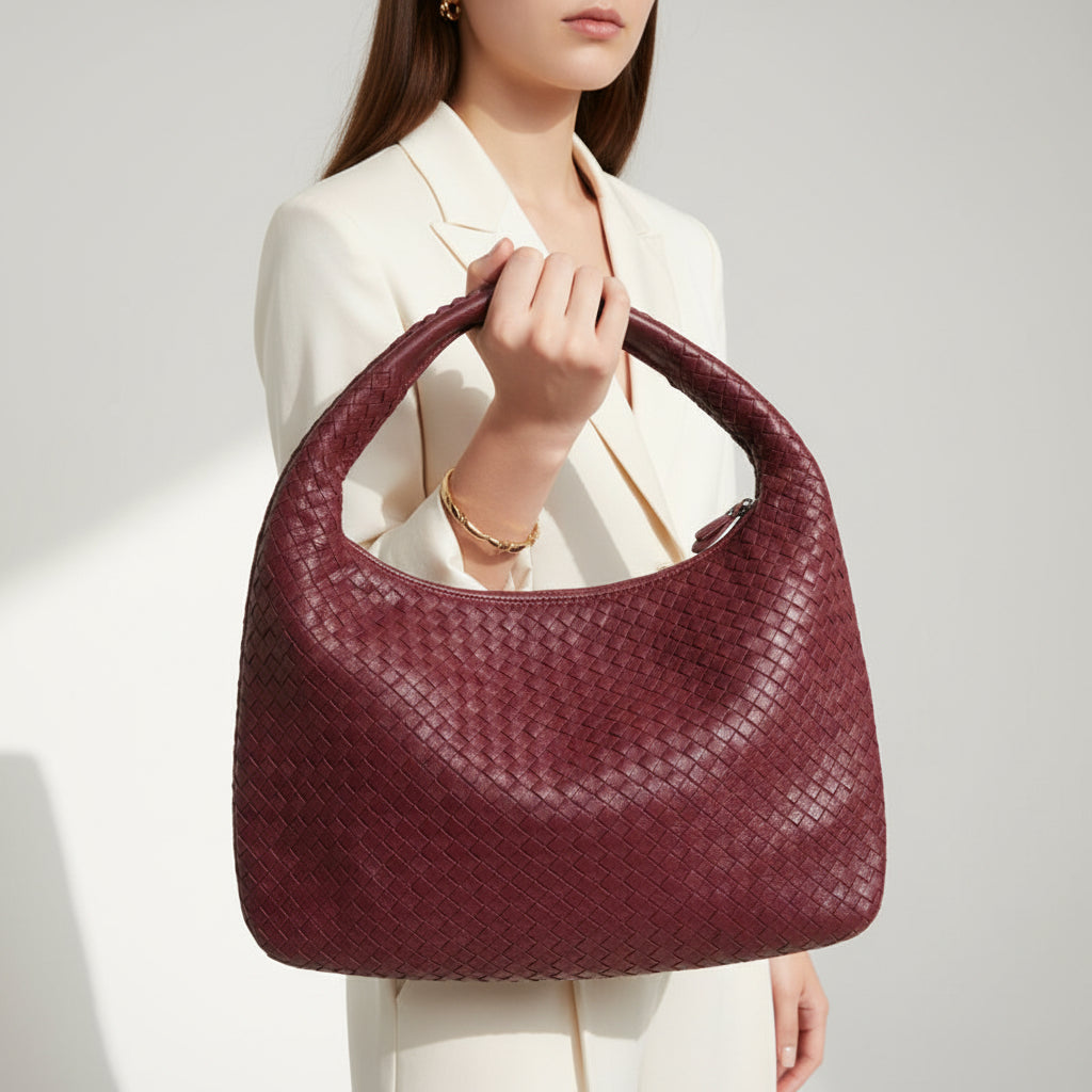 Maison Maryim Luxury Crescent Woven Shoulder Bag for Women — detail view — handbag