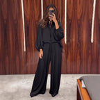 Maison Maryim Lace-Up V-Neck Pants Set — back view — two-piece set