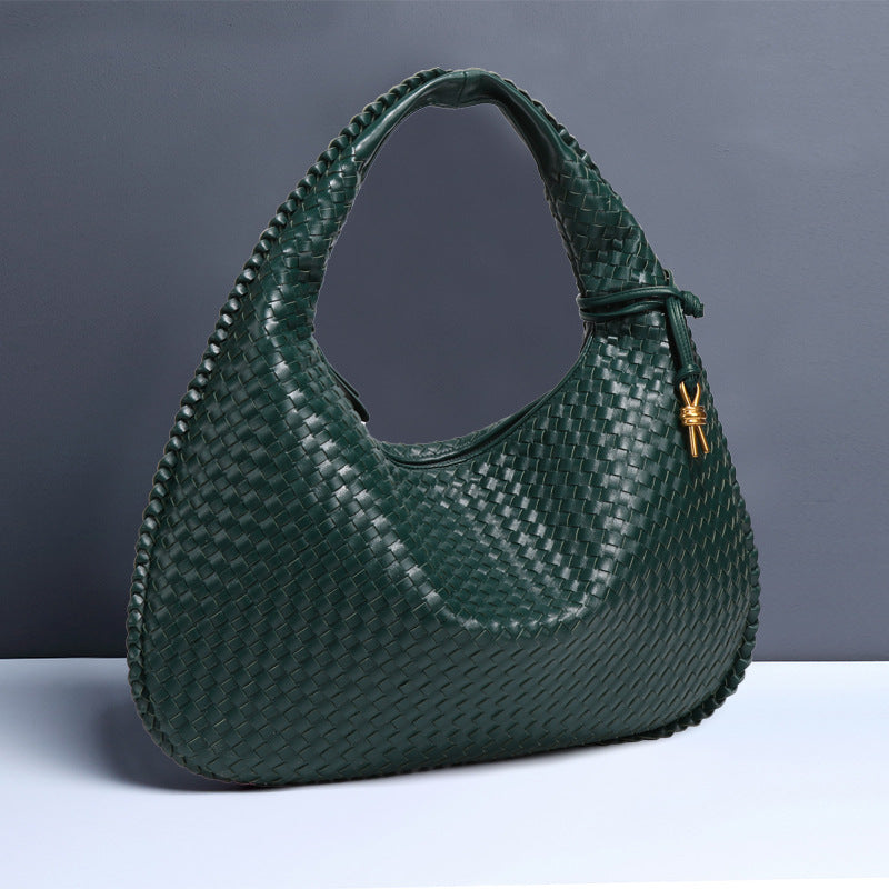 Maison Maryim Luxury Crescent Woven Shoulder Bag for Women — angle view — handbag