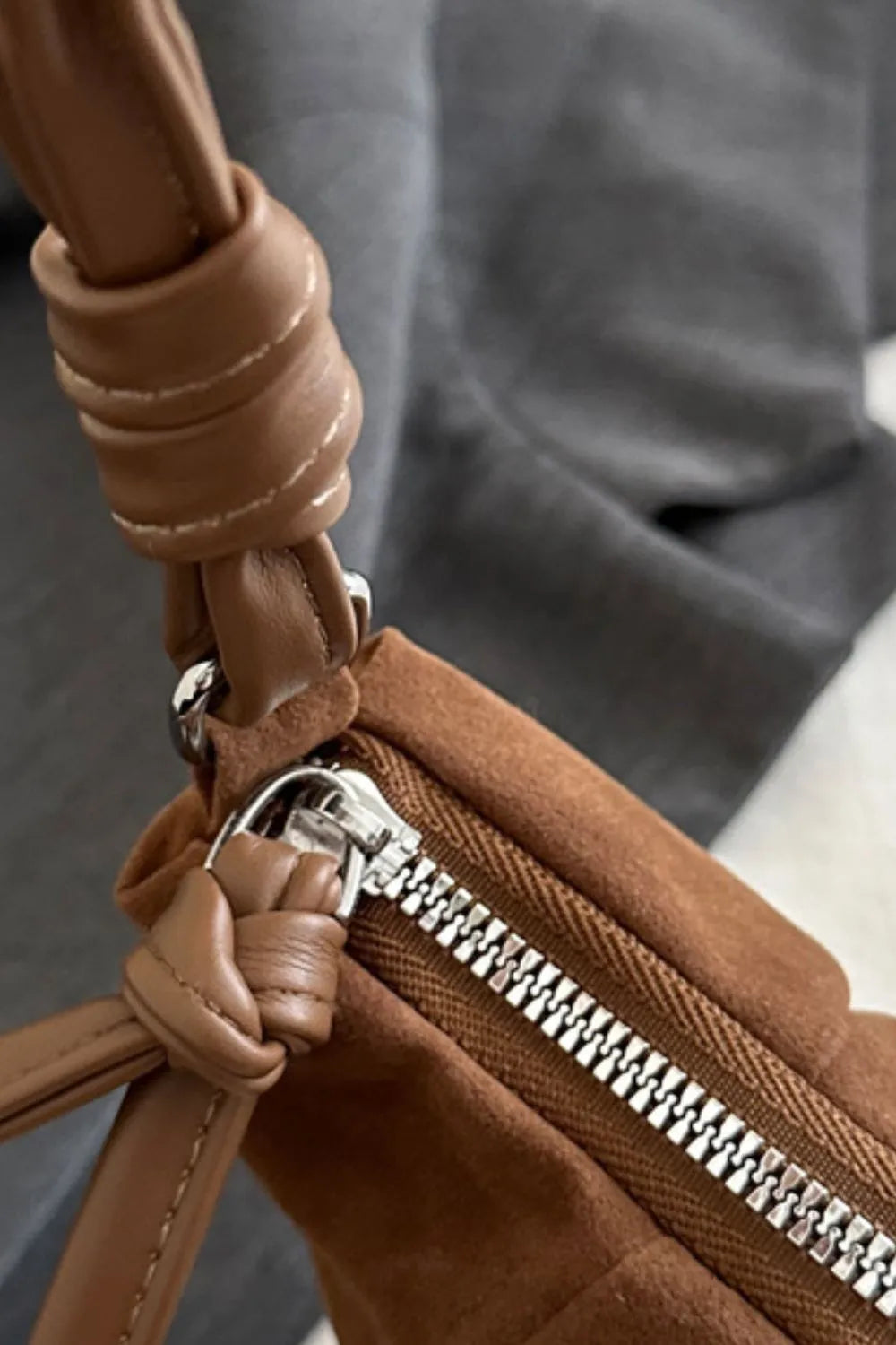 Maison Maryim Luxury Suede Croissant Shoulder Bag — side view — handbag