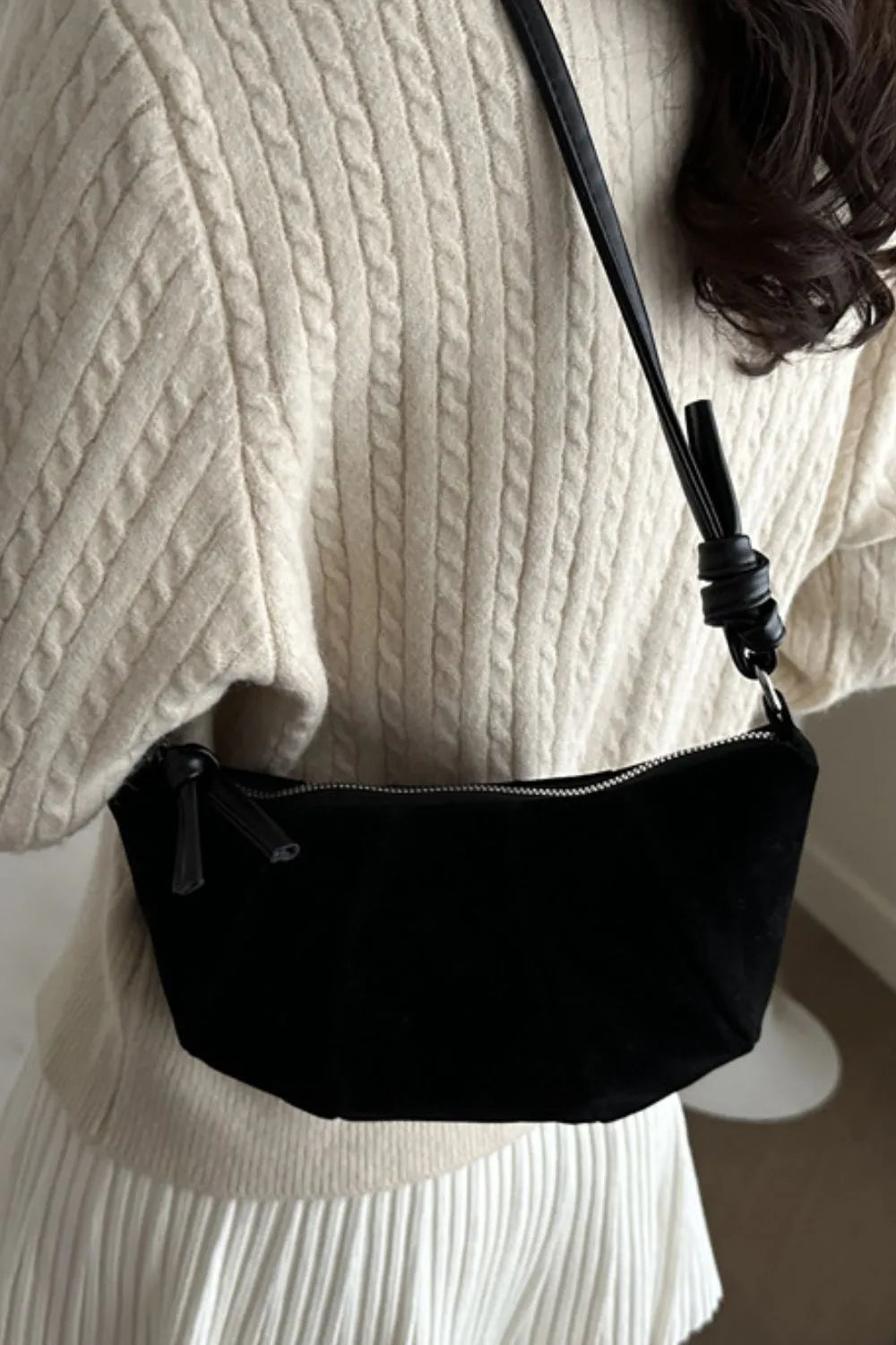 Maison Maryim Luxury Suede Croissant Shoulder Bag — interior view — handbag