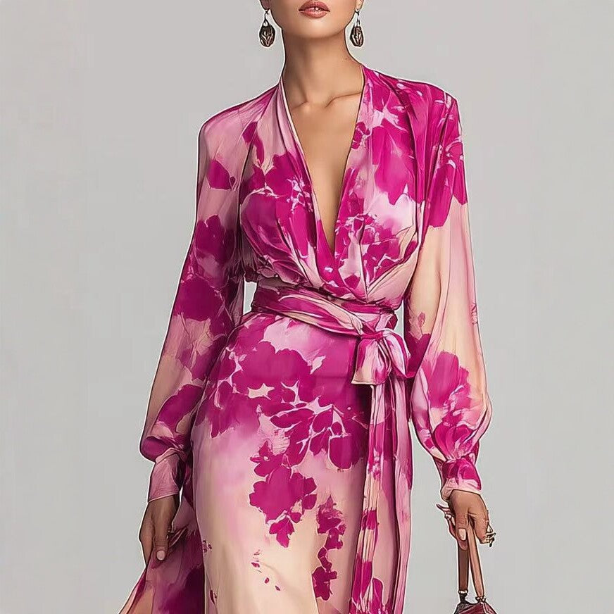 Maison Maryim Elegant Printed Chiffon Maxi Dress — close-up detail — dress