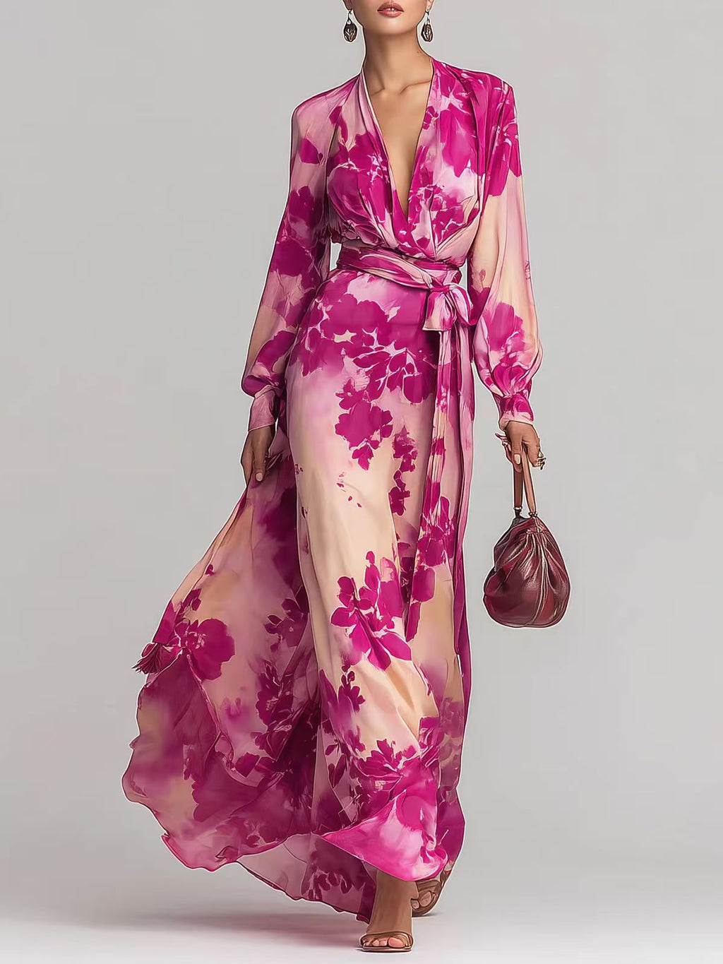 Maison Maryim Elegant Printed Chiffon Maxi Dress — back view — dress