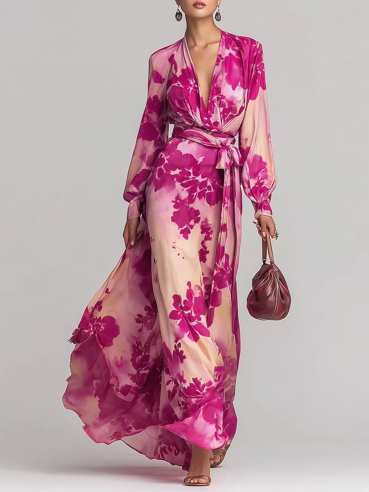 Maison Maryim Elegant Printed Chiffon Maxi Dress — back view — dress