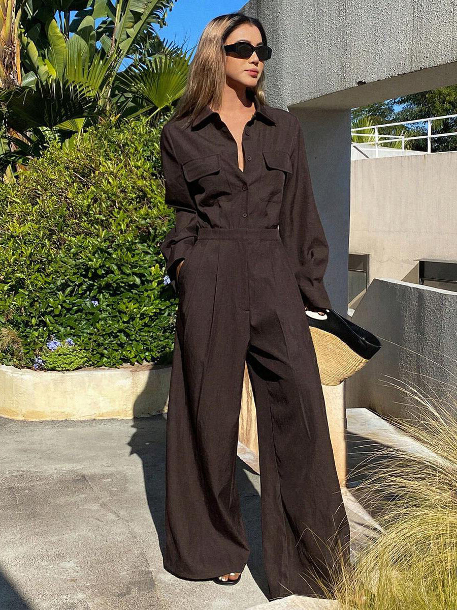 Maison Maryim Collared Utility Jumpsuit — lifestyle view — jumpsuit