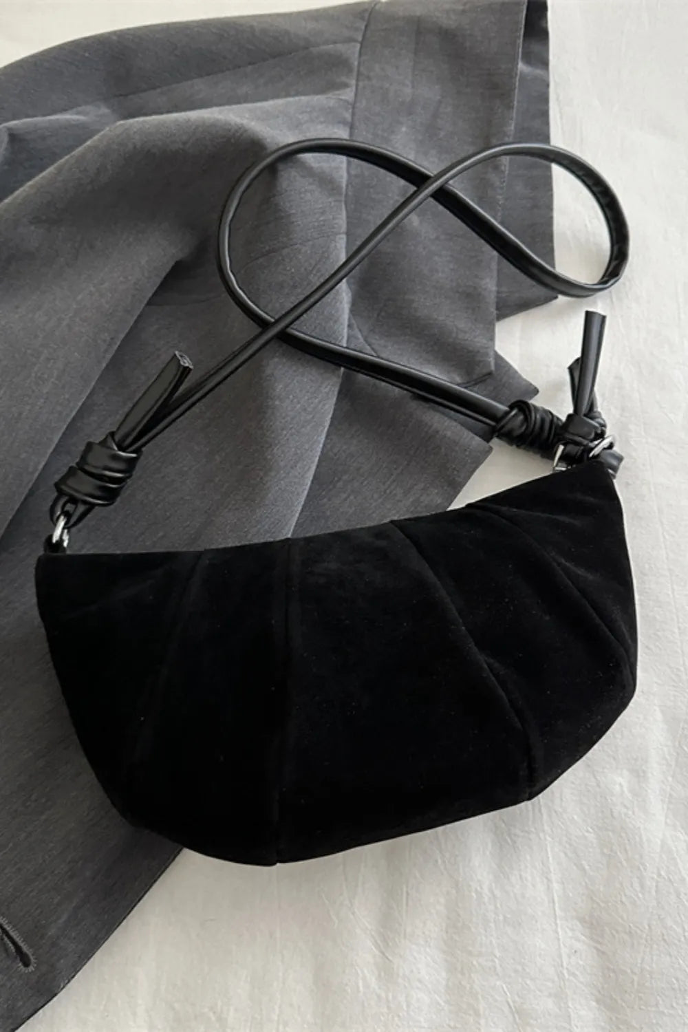 Maison Maryim Luxury Suede Croissant Shoulder Bag — back view — handbag