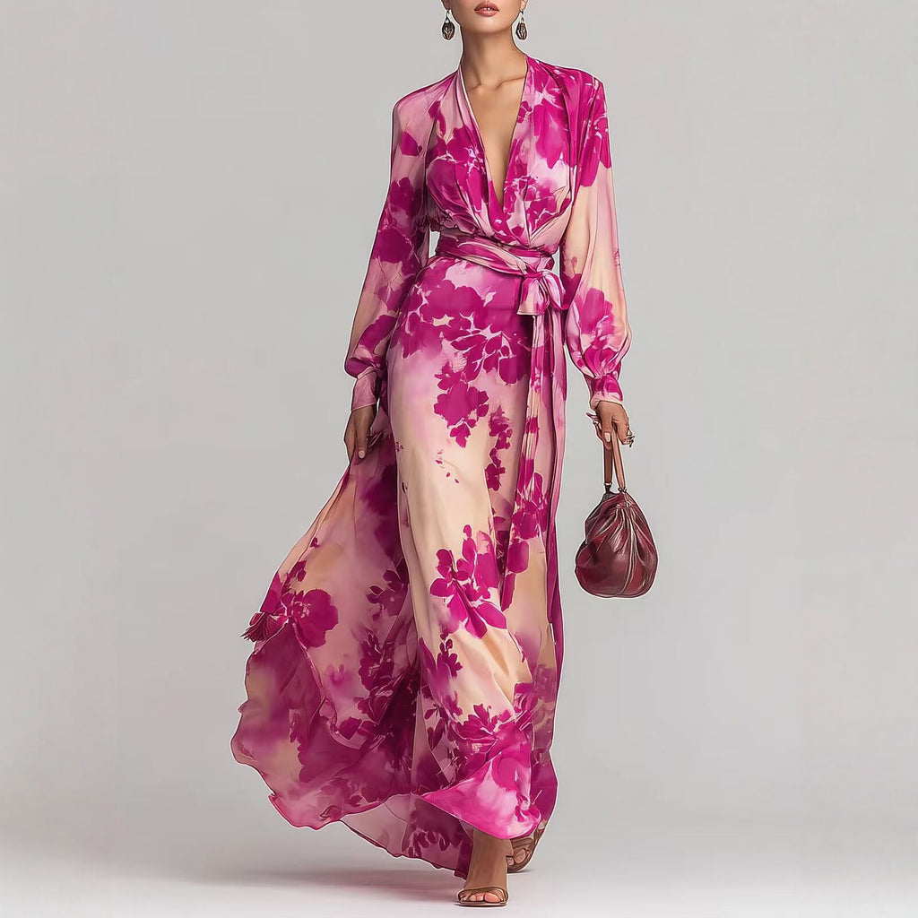 Maison Maryim Elegant Printed Chiffon Maxi Dress — front view — dress