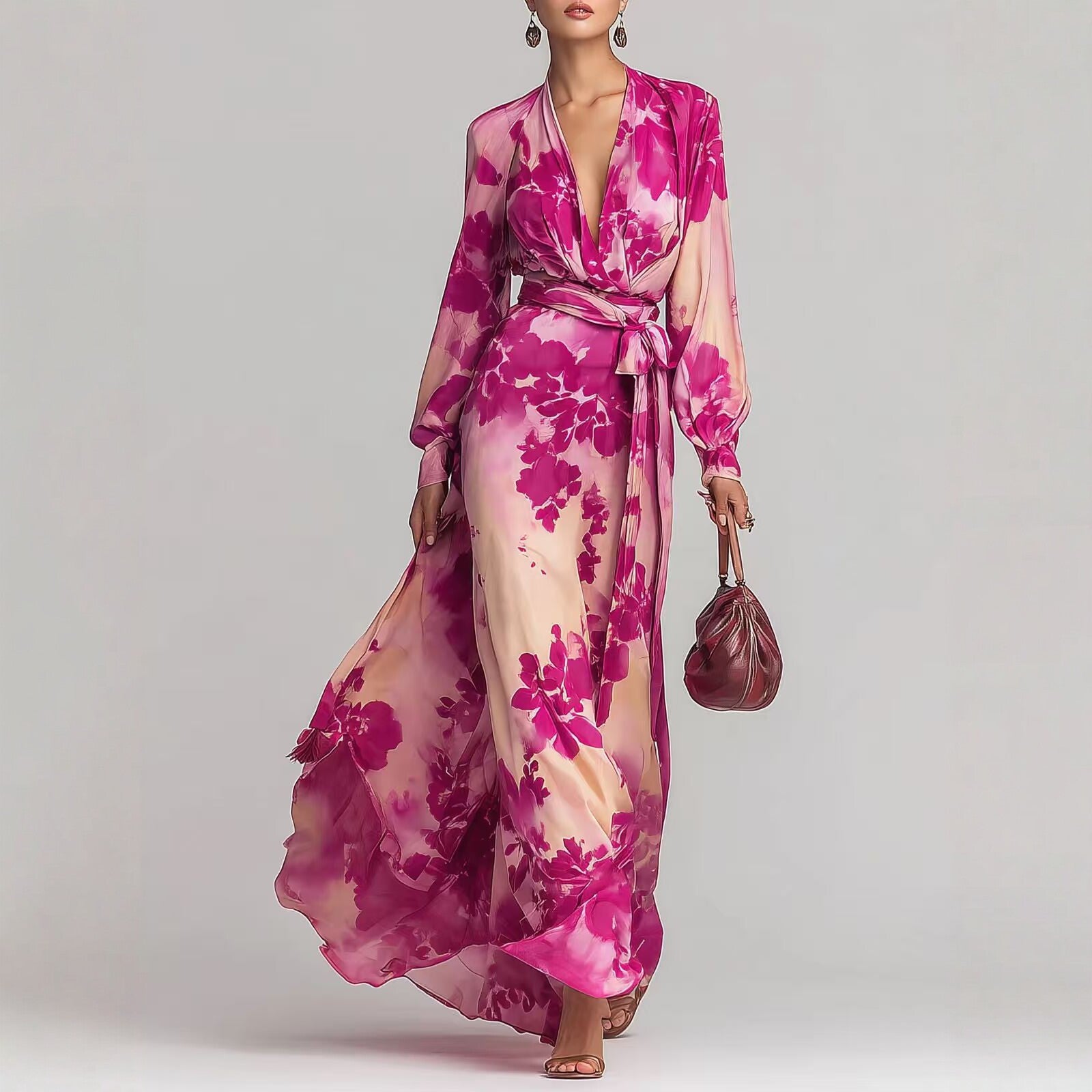 Maison Maryim Elegant Printed Chiffon Maxi Dress — front view — dress