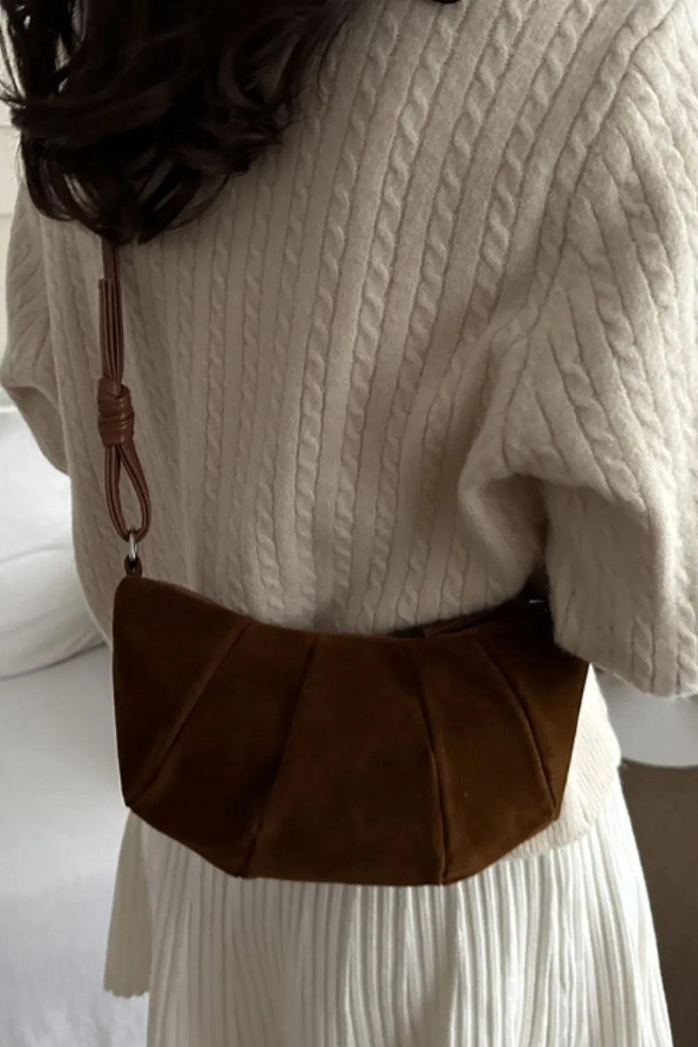 Maison Maryim Luxury Suede Croissant Shoulder Bag — styled view — handbag