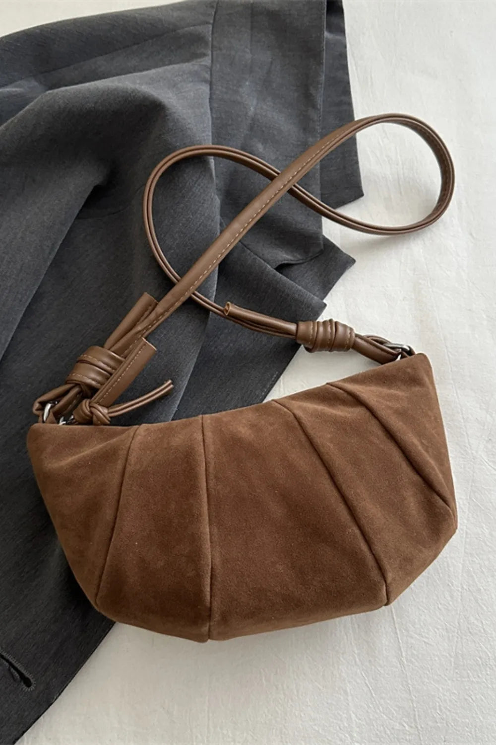 Maison Maryim Luxury Suede Croissant Shoulder Bag — front view — handbag