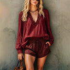 Maison Maryim Ruffled V-Neck Linen Top — styled view — top