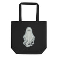 Maison Maryim Spectre Embroidered Tote in Noir — front view with hand-embroidered ghost silhouette on black canvas