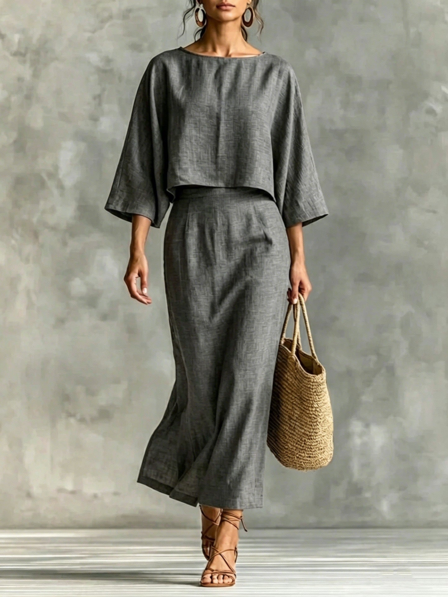 Maison Maryim High-Waist Midi Skirt Two-Piece Set — detail view — two-piece set